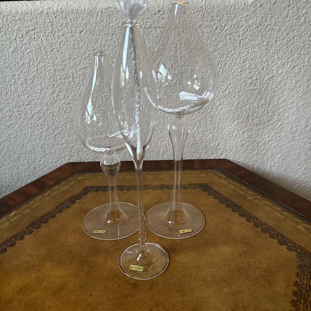 Vintage Art Glass Oil Lamp 3 Pc Set Hand Blown Clear‎ Glass *READ